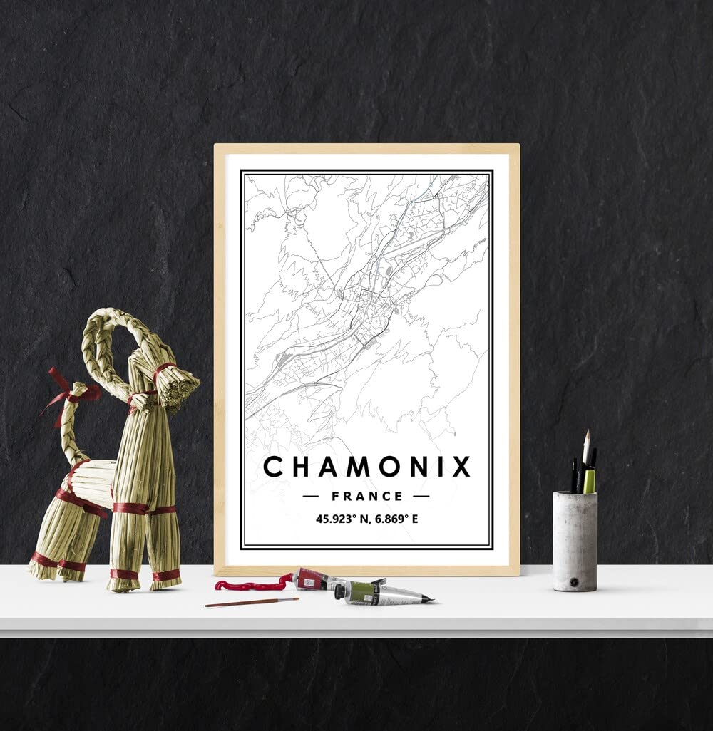Chamonix France Poster - Portrait Map - Minimal Scandinavian Nordic - Artwork Print - 11X17 16X24 24X36 Inch - Homewarming Gift - Unframed Wall Art
