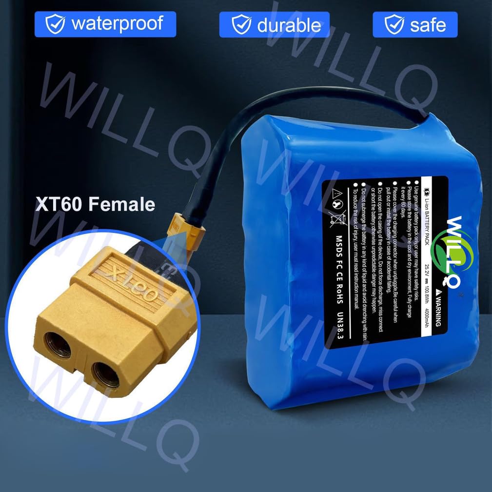Batteria di Ricambio Ricaricabile al Litio per Hoverboard 24V 4Ah | Batteria ricambio per monopattino elettrico/monopattino pieghevole, facile da installare e rimuovere, connettore XT60