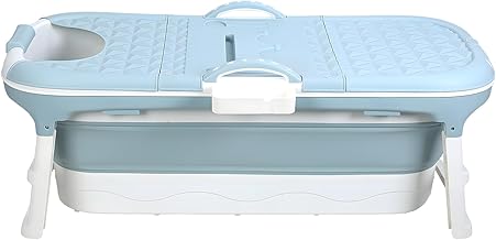 Portable Bathtub for Adult - Large 56'in Foldable Collapsible tub - Ergonomically Designed for the Ultimate Relaxing Soaking Bath. Ideal for Small Spaces - Quick,Folding Bathtub (Blue 50 inch)