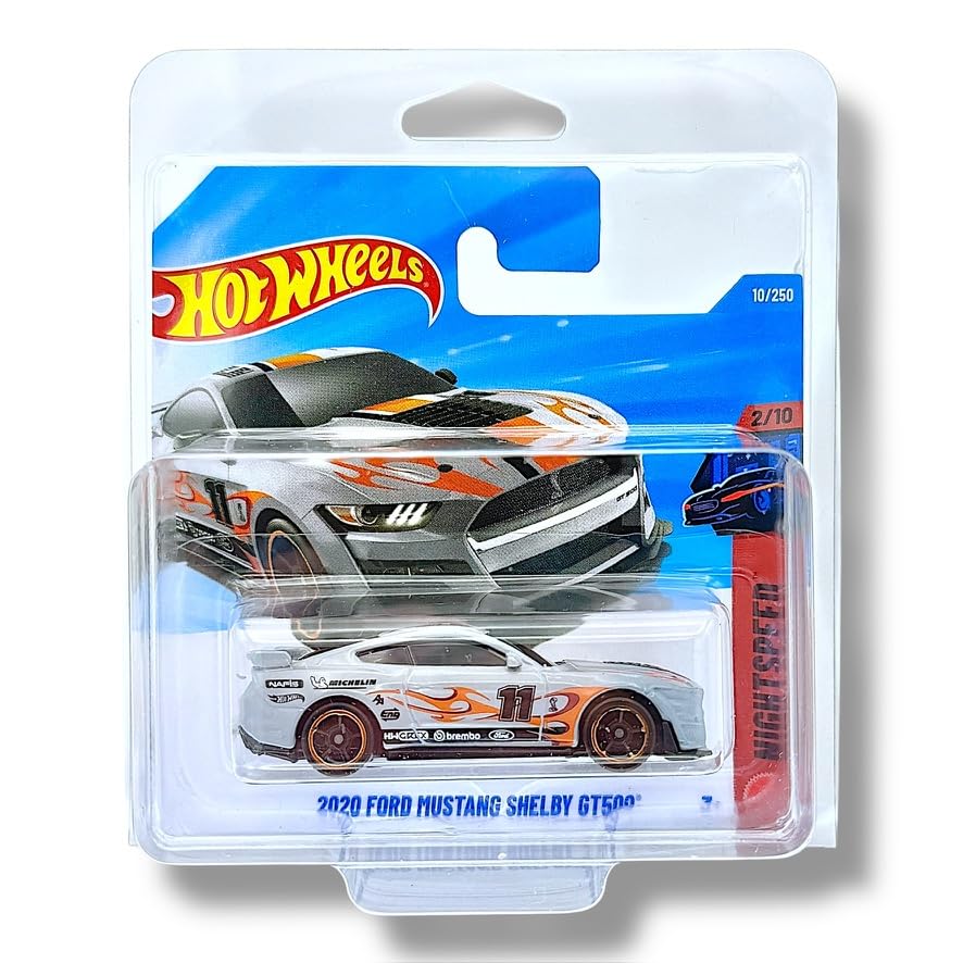 Hot Wheels 2020 Ford Mustang Shelby GT500 (Grey, Black & Orange) 2/10 Nightspeed - 2026-10/250 (Short Card) - includes a KLAS Car Keeper Protector Case - JJH87
