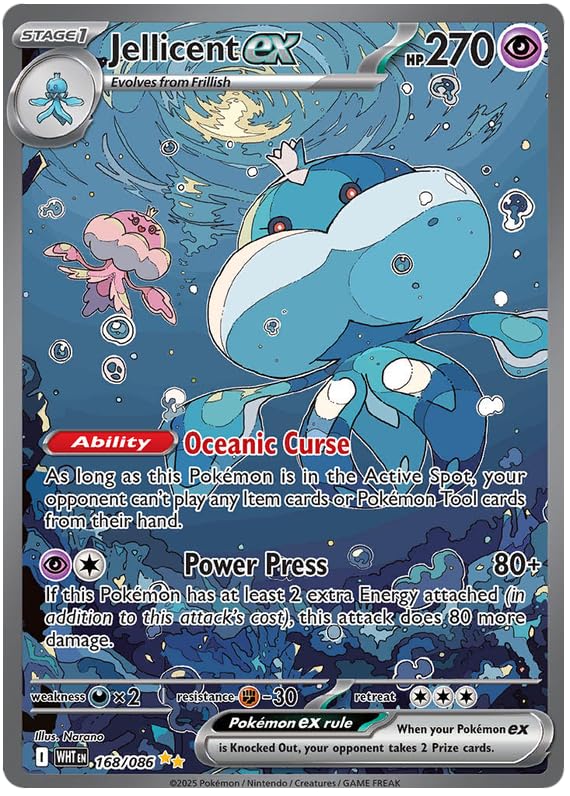 Jellicent ex 168/086 specjalna ilustracja rzadka karta pokemonów | zestaw białych flar | seria Pokemon Scarlet & Violet | uwierzytelniony tytan