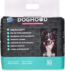 Tapete Higiênico para Cães Cachorro Ultra Absorção DOGHOOD - 80 cm x 60 cm - 30 UNIDADES - COM CARVÃO ATIVADO