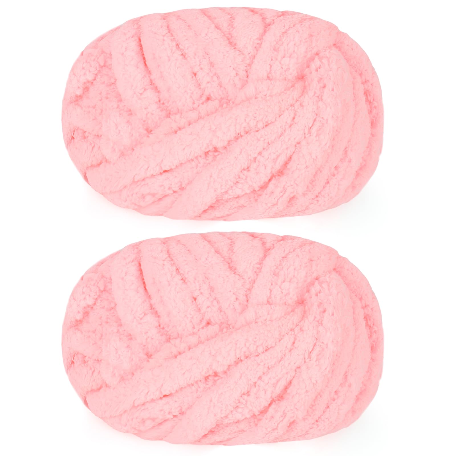 Reessy Chunky Yarn for Hand Knitting, 2×250g Super Chunky Wool Yarn Set, Soft Thick Wool Plush Yarns, Fluffy Pink Yarns for Craft Knitted Blanket Pet Bed Mats Sofa Mats-Pink