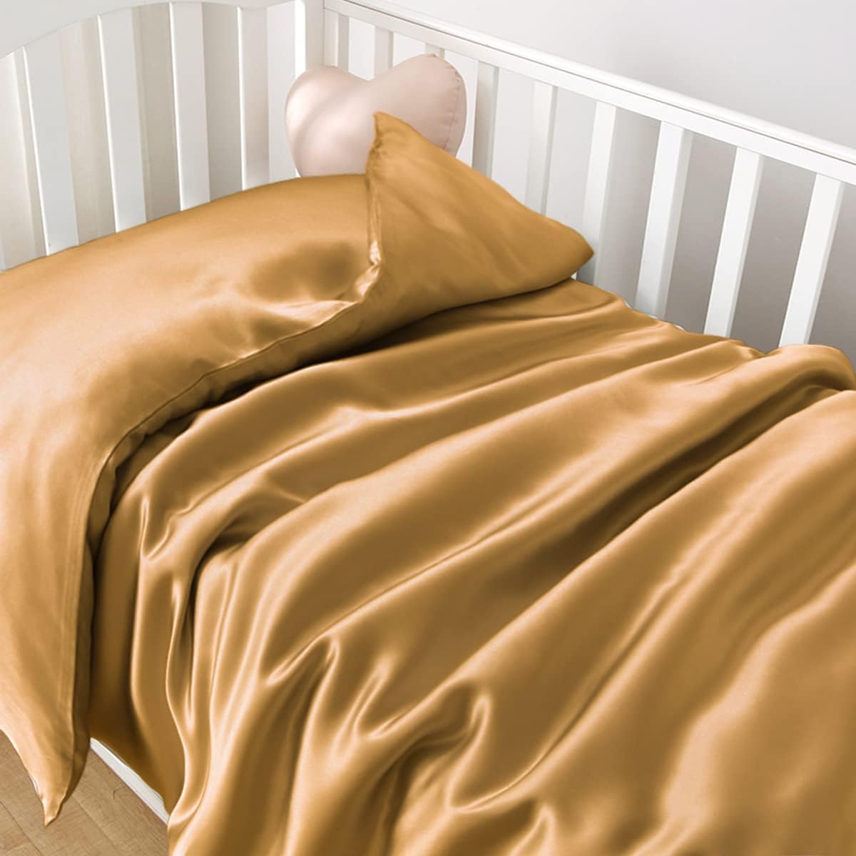PROMEED 100% Real Silk Toddler Size Duvet Cover with Invisible Zipper, Premium 23 Momme Mulberry Silk Crib Bedding for Baby Hair and Skin (Gold, Crib)