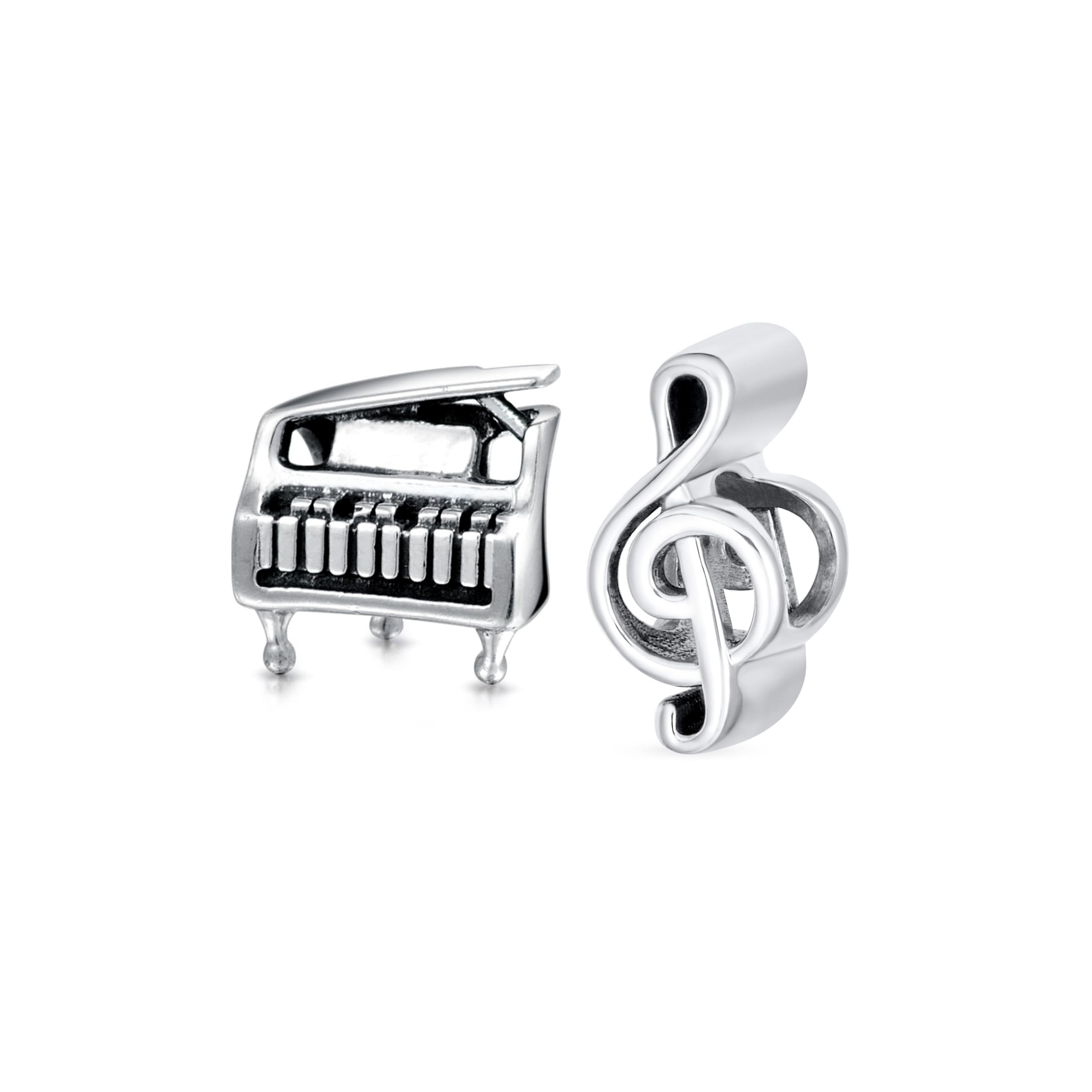 Charm de plata de ley para pulsera con diseño de notas musicales y piano 8