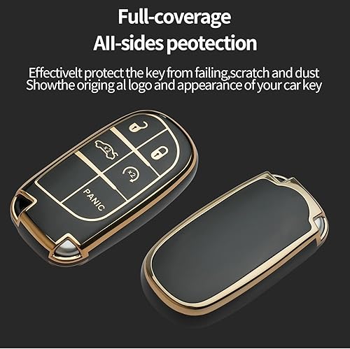 Miniatura 3 de Funda para llavero Jeep para Grand Cherokee Renegade Chrysler 200 300 Dodge RAM Durango Challenger Journey Smart Key Shell Case (negro)