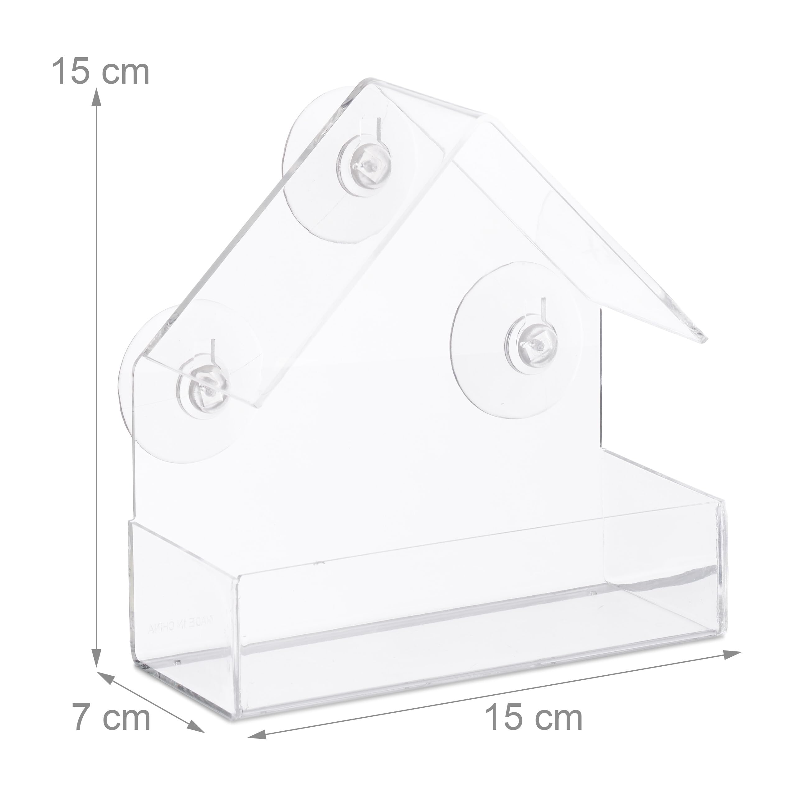 Zestaw 10 okiennych karmników dla dzikich ptaków, 3 przyssawki, karmnik z dachem, (wys. x szer. x gł.): 15 x 15 x 7 cm, przezroczysty