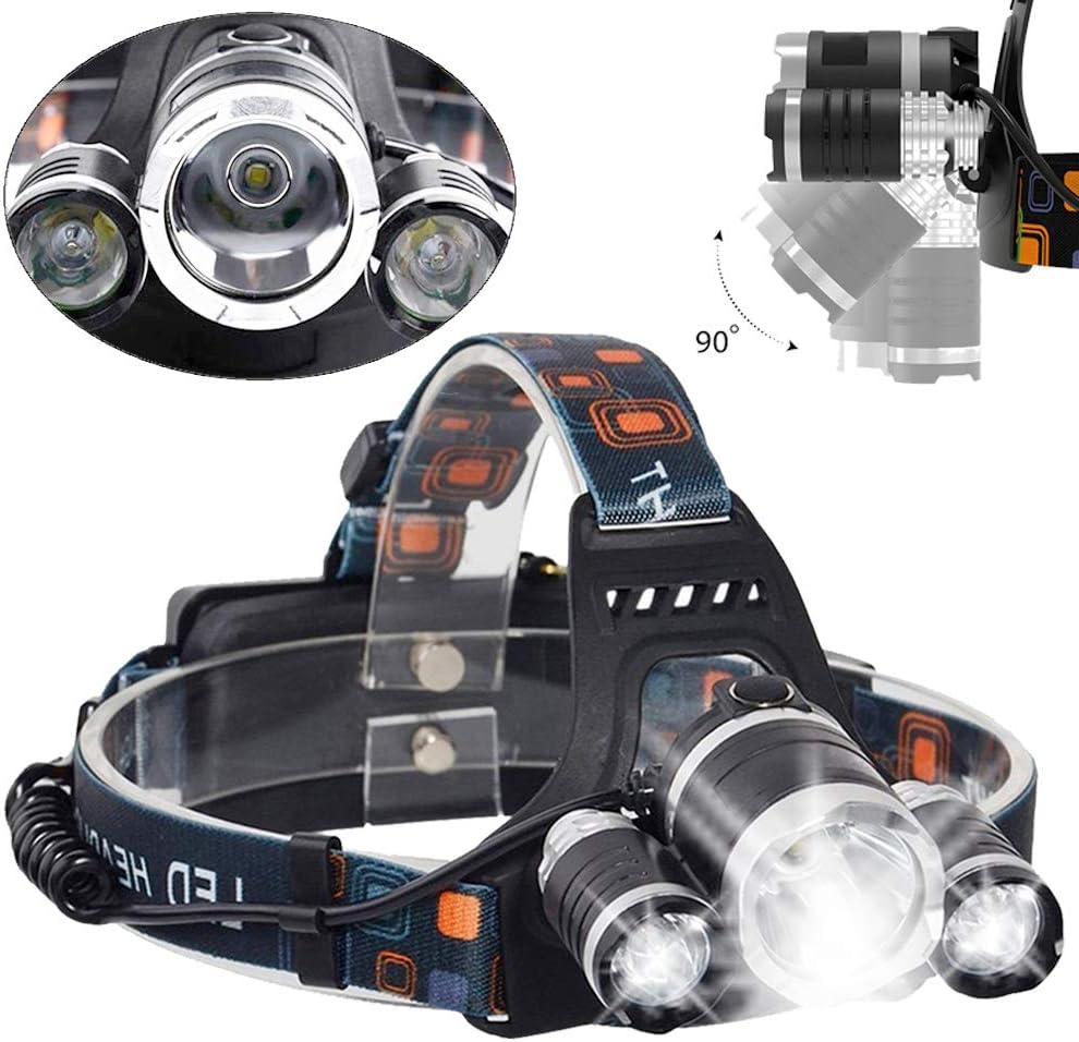 Professional police LED Cree head lamp headlight torch lamp, 8000 lumen, 3x XM-L T6 with 2 rechargeable batteries