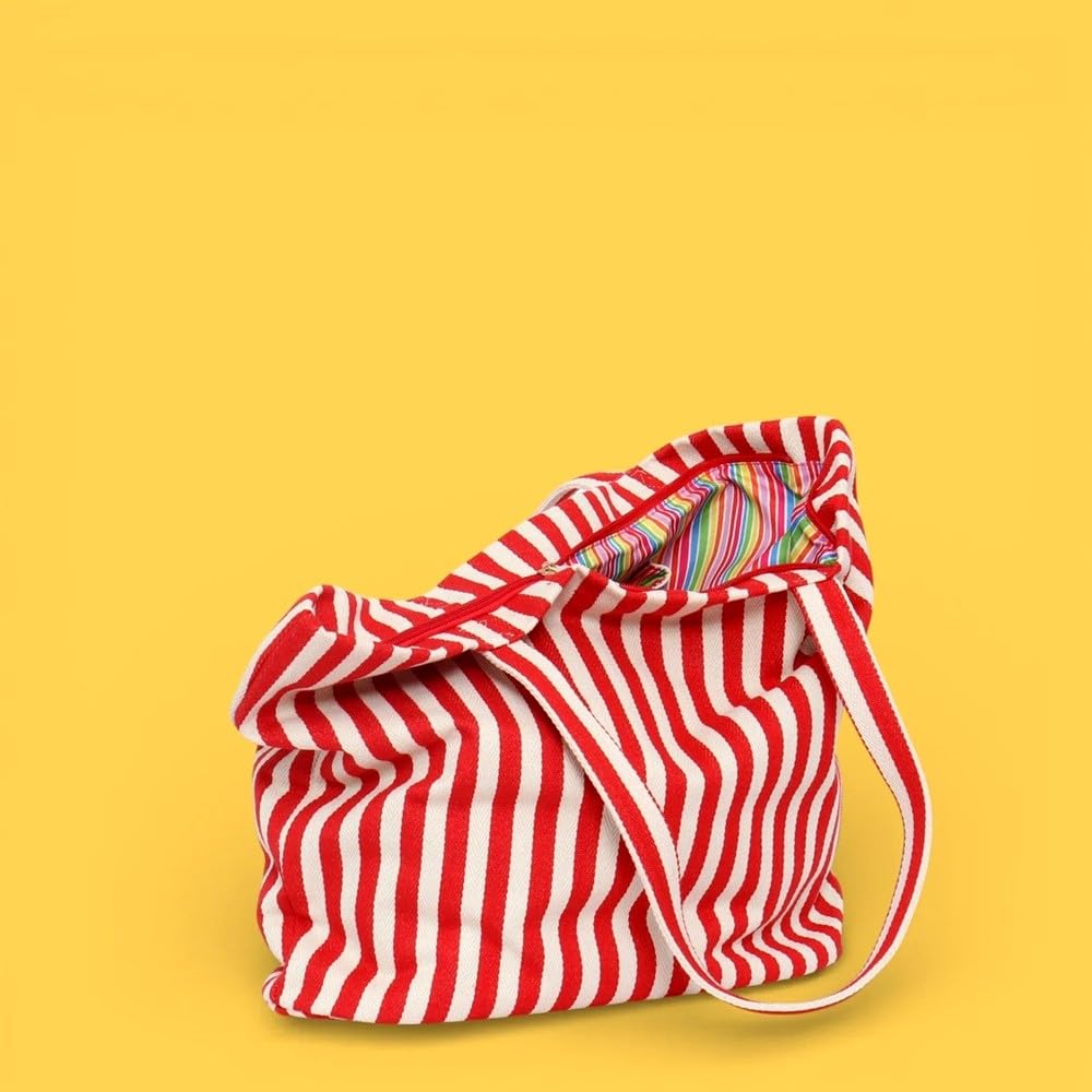Agatha Ruiz de la Prada Bolso Tote Playa con cremallera y franjas de color rojo