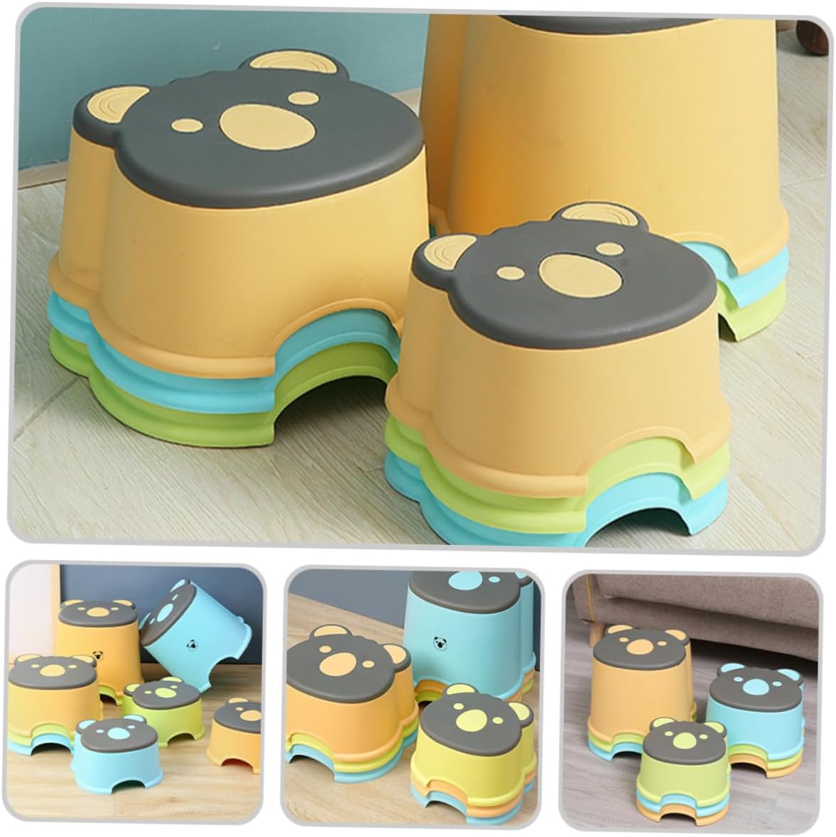 Non-Slip Cartoon Step Stool Plastic Low Seat for Bathroom Kitchen Bedroom Small Footrest for Toilet Training and Hand Washing Support