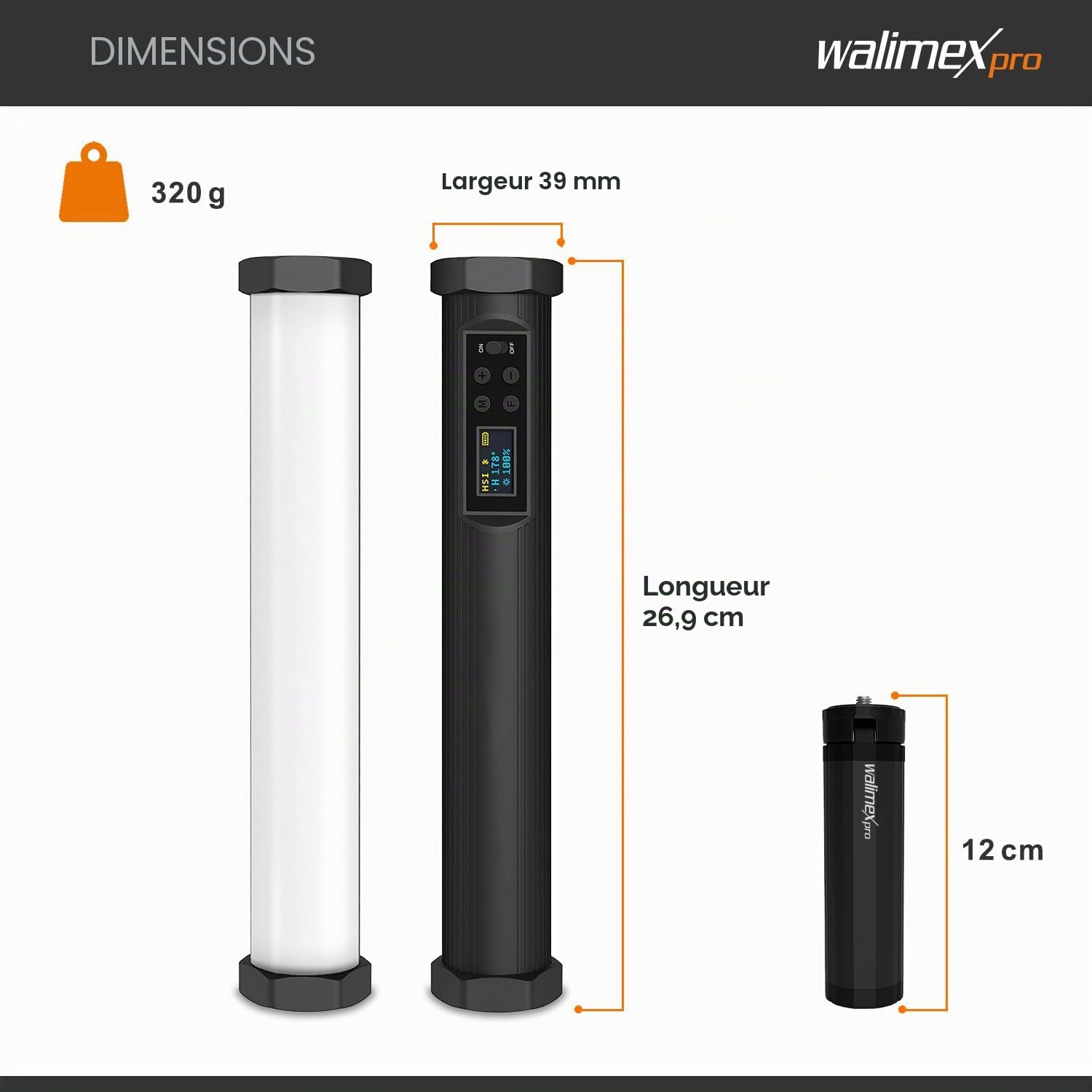Walimex pro Bâton Lumineux Small M10, Lampe vidéo Bicolore, Spectre Complet RVB, Lampe vidéo magnétique, Lampe de Studio avec 9 Effets