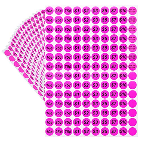 Onupgo Garage Sale Labels 3/4" Round Preprinted Pricing Labels Price Stickers Removable Prices Labels, Bright Neon Fluorescent Multicolored With Blank Label, Pack Of 2240 #TOP3