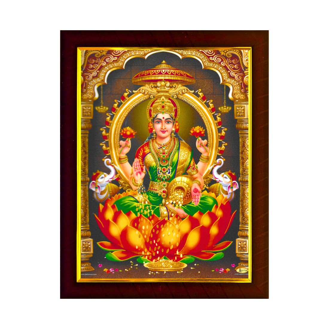 EXELLO Sri Maha Lakshmi Devi Dhana Vaibhav Photo Frame (Brown) 12x10 inch, Religious Wall Art for Living Room
