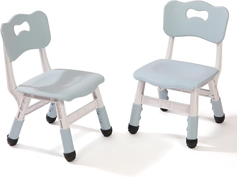 Kids Chairs, 3 Level Height Adjustable Toddler 2 Chairs Set, Childrens Chair for Age 3-8, Durable Durable with Maximum Bearing Capacity 220lb, for Classroom, Daycare, Home Use, Blue Gray