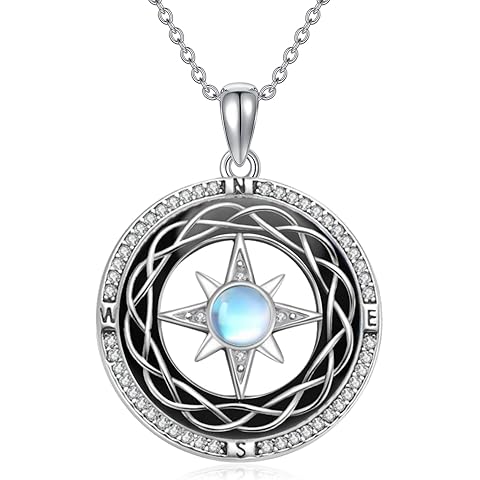 PARYFO Compass Necklace 925 Sterling Silver Opal/Moonstone Celtic Compass Pendant Christmas Gifts for Daughter Mother Wife