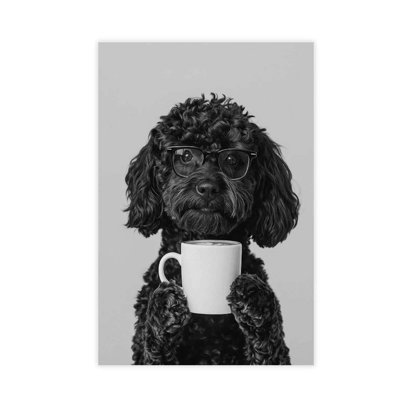 Utgn Black Goldendoodle Drinking Coffeev Canvas Poster Bedroom Decor Landscape Decor Gift 12X18inch(30X45cm)