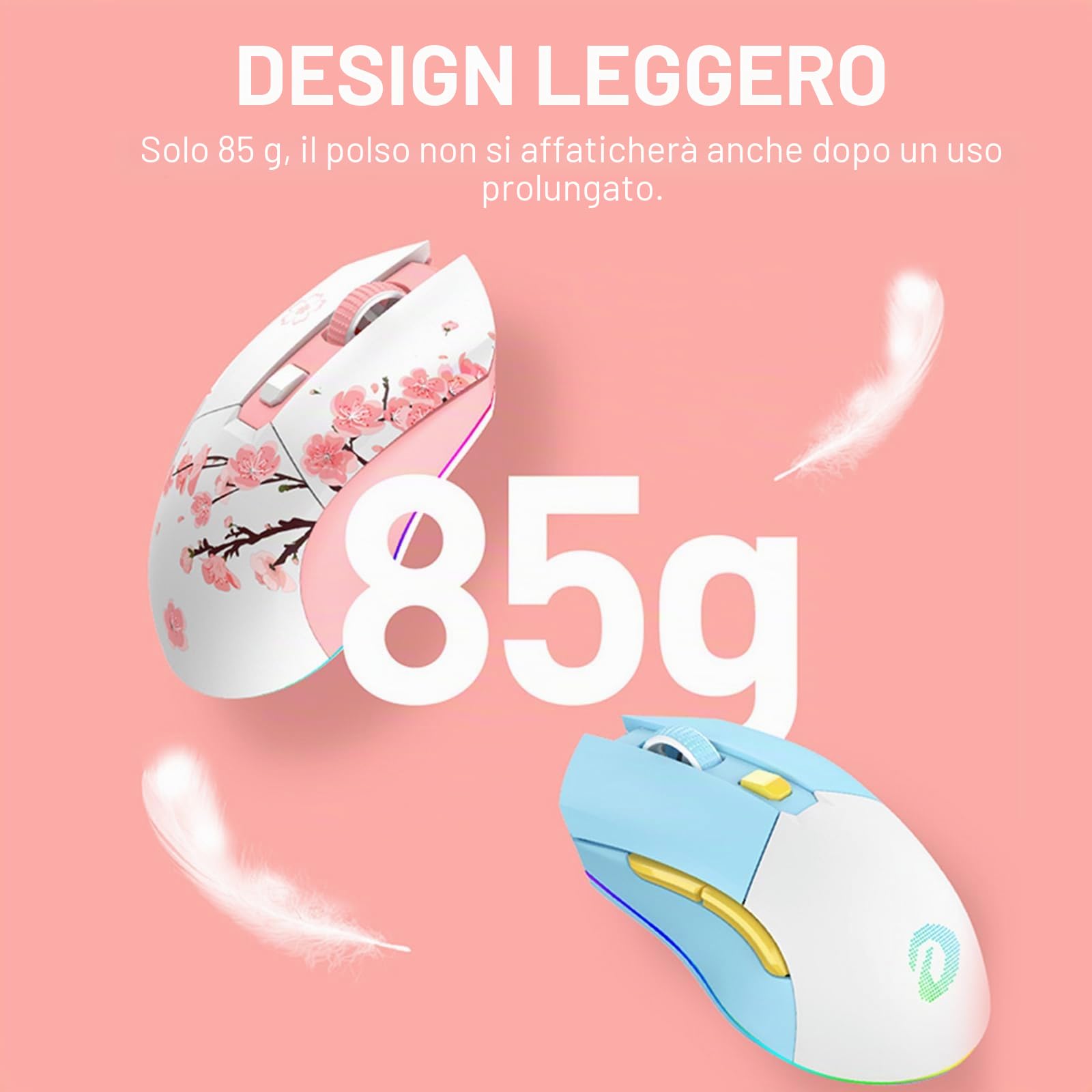 DAREU Sakura Rosa Mouse Gaming Pink con dock di ricarica ricaricabile RGB, 12 K DPI, 7 pulsanti programmabili, sensore ad alta precisione [300IPS] [1000Hz] per PC Notebook Mac