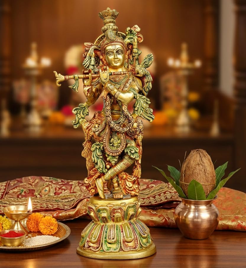 Esplanade - Brass Krishna - Medium Size - Brass Kishan Krishna Murti Idol Statue Sculpture (15" Krishna)