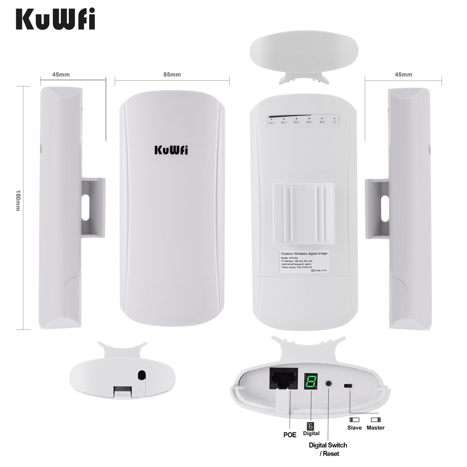 KuWFi Outdoor Access Point, 1-2KM Distance, WiFi Speed up to 450Mbps, Dual Band 5.8GHz Wireless Radio Link for Starlink Router/Camera, PTP/PTMP Connection Outdoor WiFi Antenna