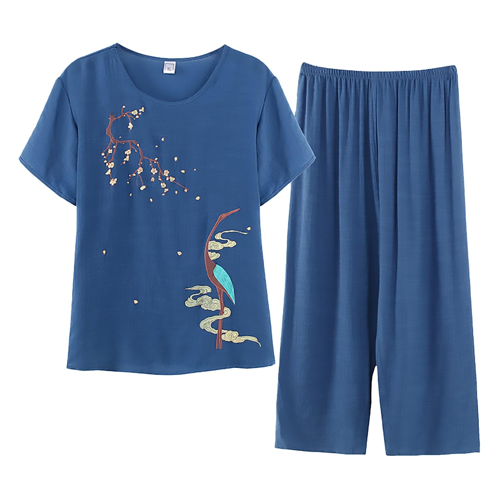 Conjunto Chandal Mujer Primavera Y Verano Tallas Grandes Lino Color Sólido Traje De Dos Piezas Cómodo Y Transpirable Vacaciones Ropa De Deportivo Elegante Casa Pijama Chandal