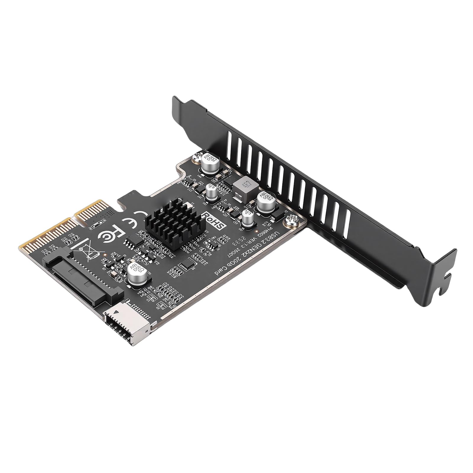 Karta PCIe USB C, Typ E, Przedni Typ C, 20 Gb/s, PCIe na USB 3.0, 15-pinowa Karta rozszerzeń SATA, Adapter Złącza PCI Express na Panelu Przednim do Komputera Stacjonarnego PCI E