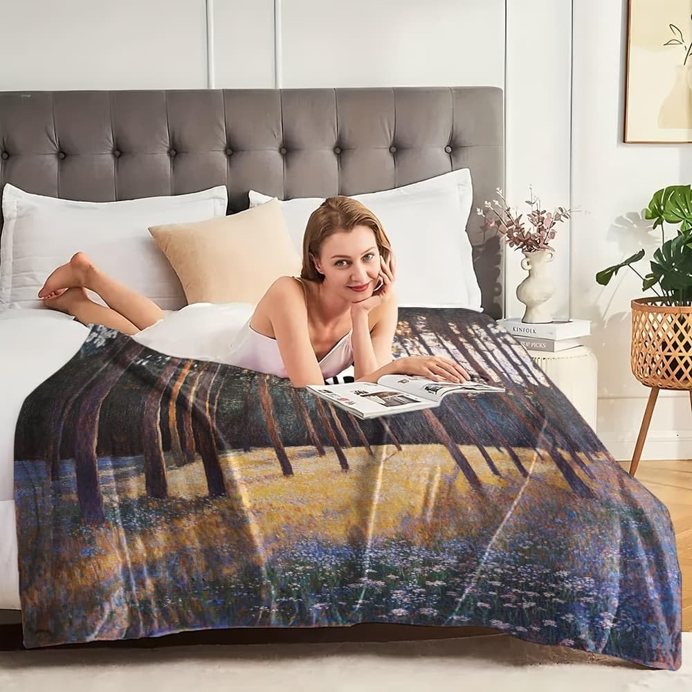 Lekki antystatyczny koc wełniany XXL 180 x 220 cm światło słoneczne dżungla drzewa kwiaty koc flanelowy super miękki zielony na łóżko sofa biuro ochraniacz na kolana łóżko samochód kemping plaża