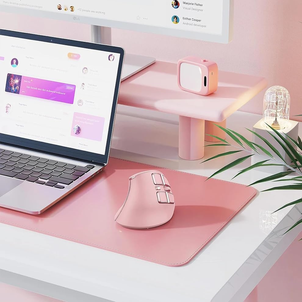 Image of Vertical Mouse, Wireless Ergonomic Optical Mouse (BT 5.0 + Bluetooth 3.0 + USB Connection) with 9 Buttons, Rechargeable Computer Mouse for Wins PC /Laptop, Mac (Pink)