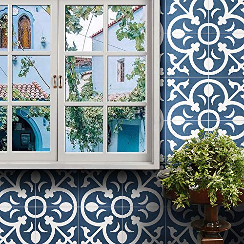 Moroccan Mosaic & Tile House CTP31-07 Nador Handmade Cement Tile, 8x8, Navy Blue/White