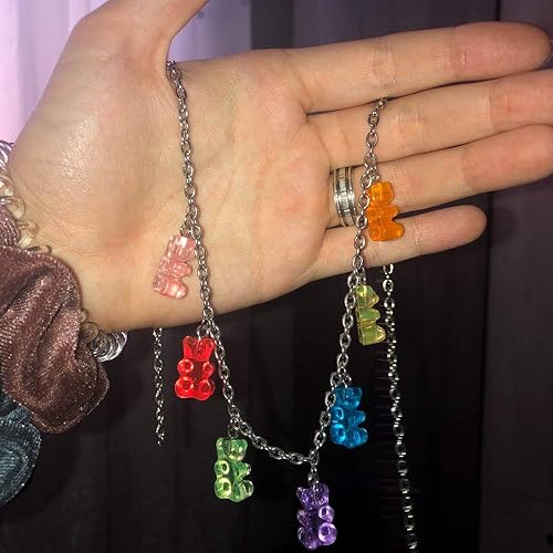 Miniatura 4 de RUIZHEN - Collar de 7 colores con diseño de oso de dibujos animados y cadena de acero inoxidable para niñas y mujeres
