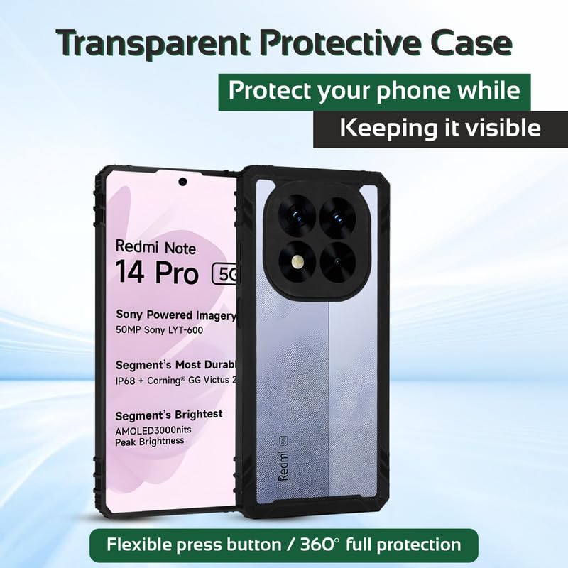 Image of AIBEX Crystal Clear Back Cover Case for Poco X7 5G / Redmi Note 14 Pro 5G | Shockproof & Slim | 360 Protection | Transparent Non-Yellowing PC+TPU Bumper Case