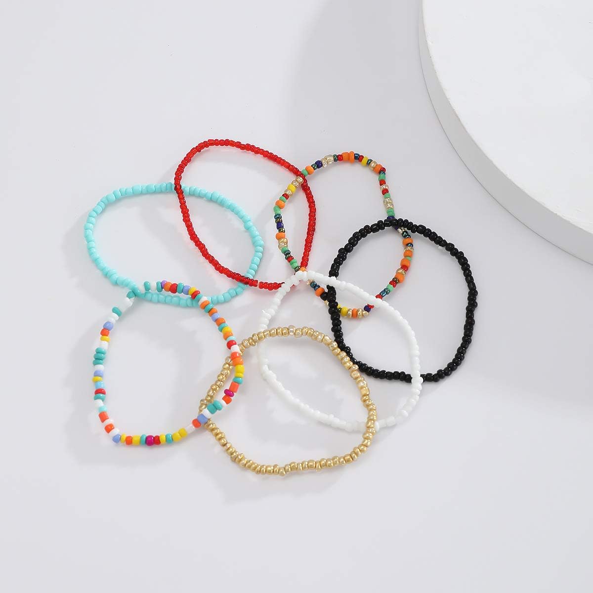 JWICOS 7Pcs Boho Beaded African Bracelet for Women Colorful Stretch Seed Beads Rainbow Bracelets Glass Bead Bracelet Elastic Hand Chain Accessories - Image 6