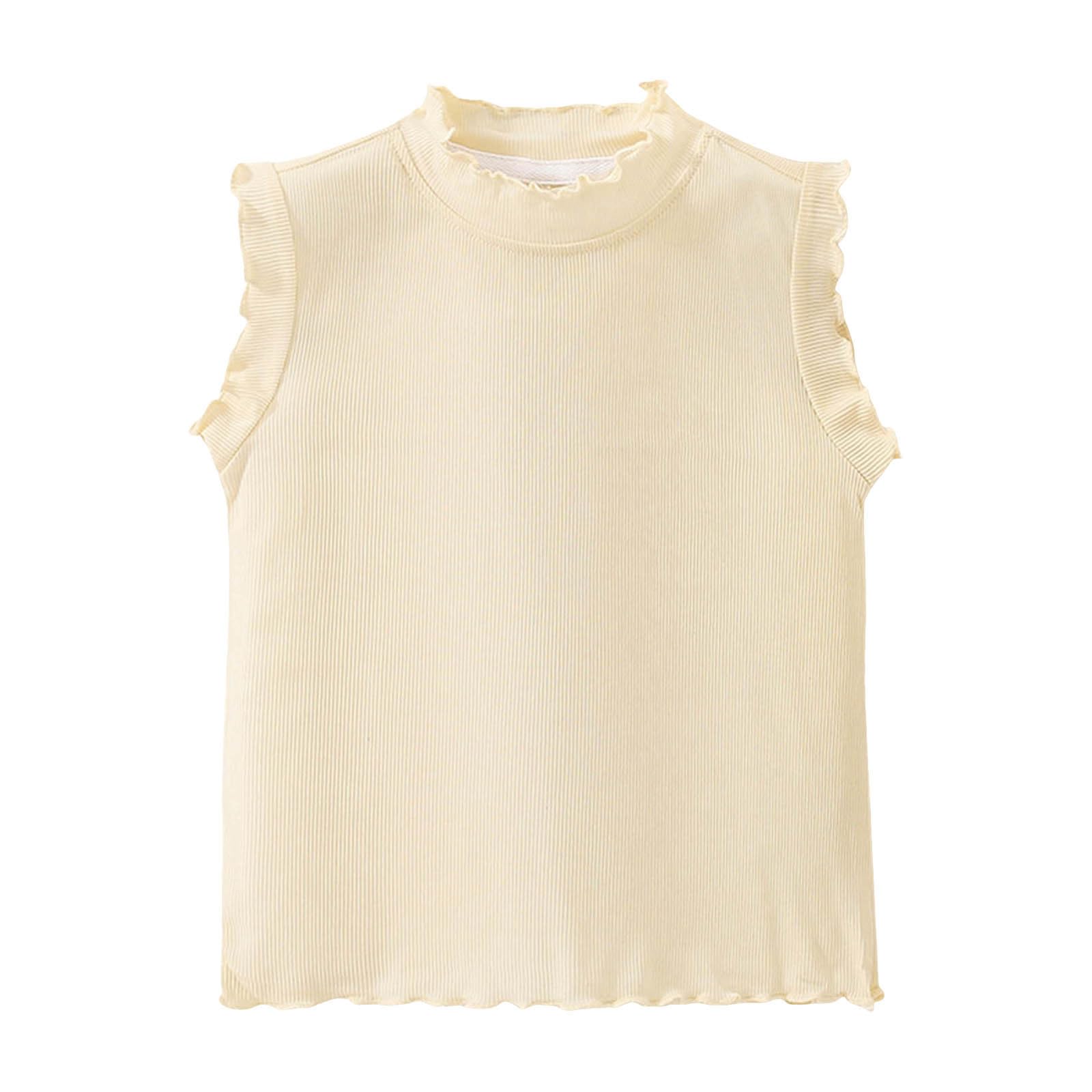 [veolaimy] タンクトップ キッズ 女の子 袖なし Tシャツ フリルスリーブ 可愛い インナーシャツ ノースリープ ガールズ 肌着 柔らかい 快適 プルオーバー 女児 韓国 お洒落 トップス 無地 シンプル カジュアル 夏 お出かけ 通園 通学
