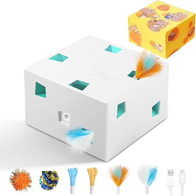 Migipaws 3 in 1 Cat Toy, Electric Interactive 12 Holes MigiBox, Gripping Secret Under Emerging Skin, Cardboard Toy for Bored Cats, Rechargeable product image