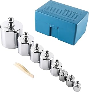 8 PCS 1000g Calibration Weight Set (10g, 20g,20g,50g,100g,100g,200g,500g) with Storage Case and Tweezers for Digital Scale Balance Science Lab Educational Weights
