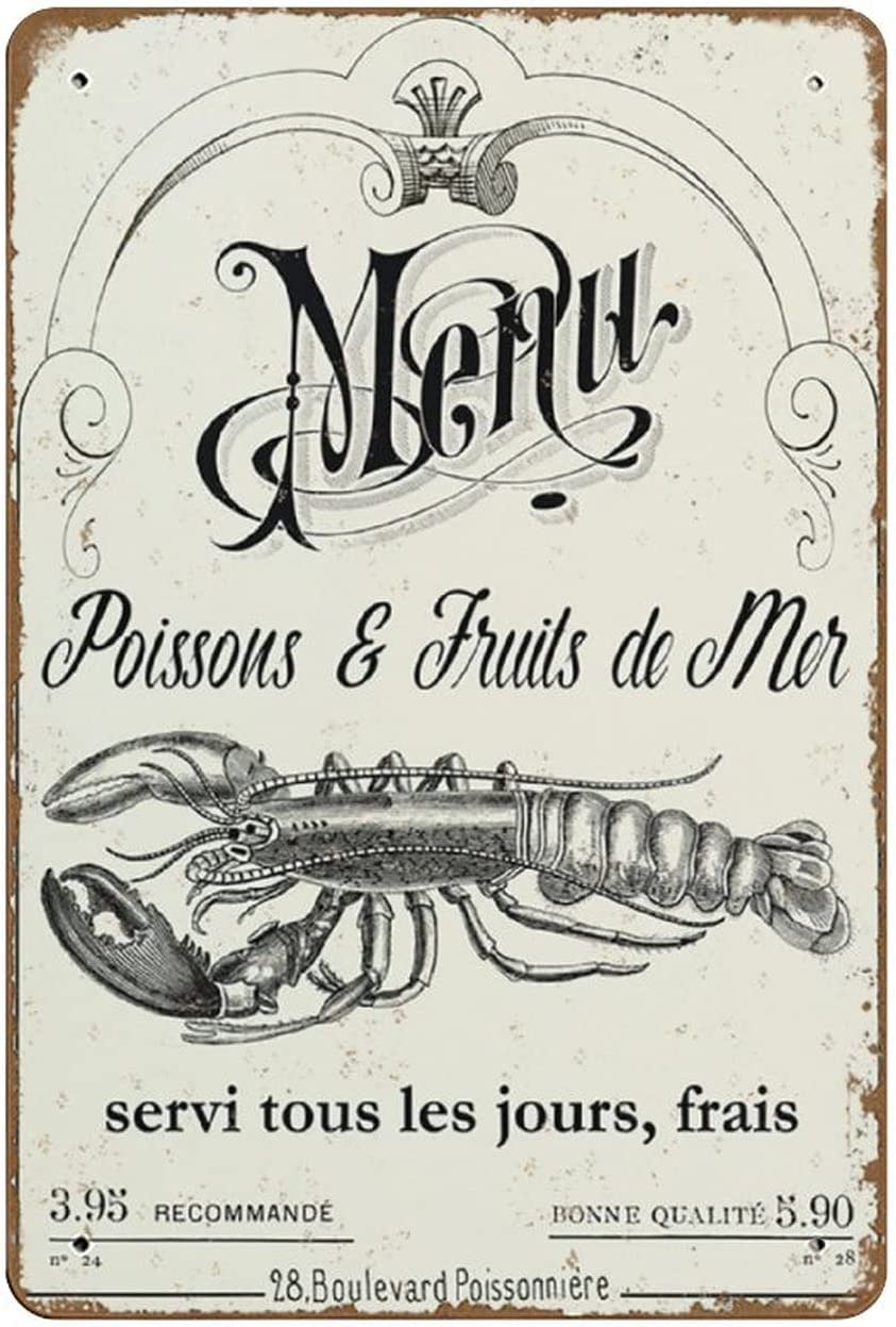 Kwqdozf As Pic Vintage Metal Tin Sign French Menu Fish Seafood Wall Art Home 8X12 Inch