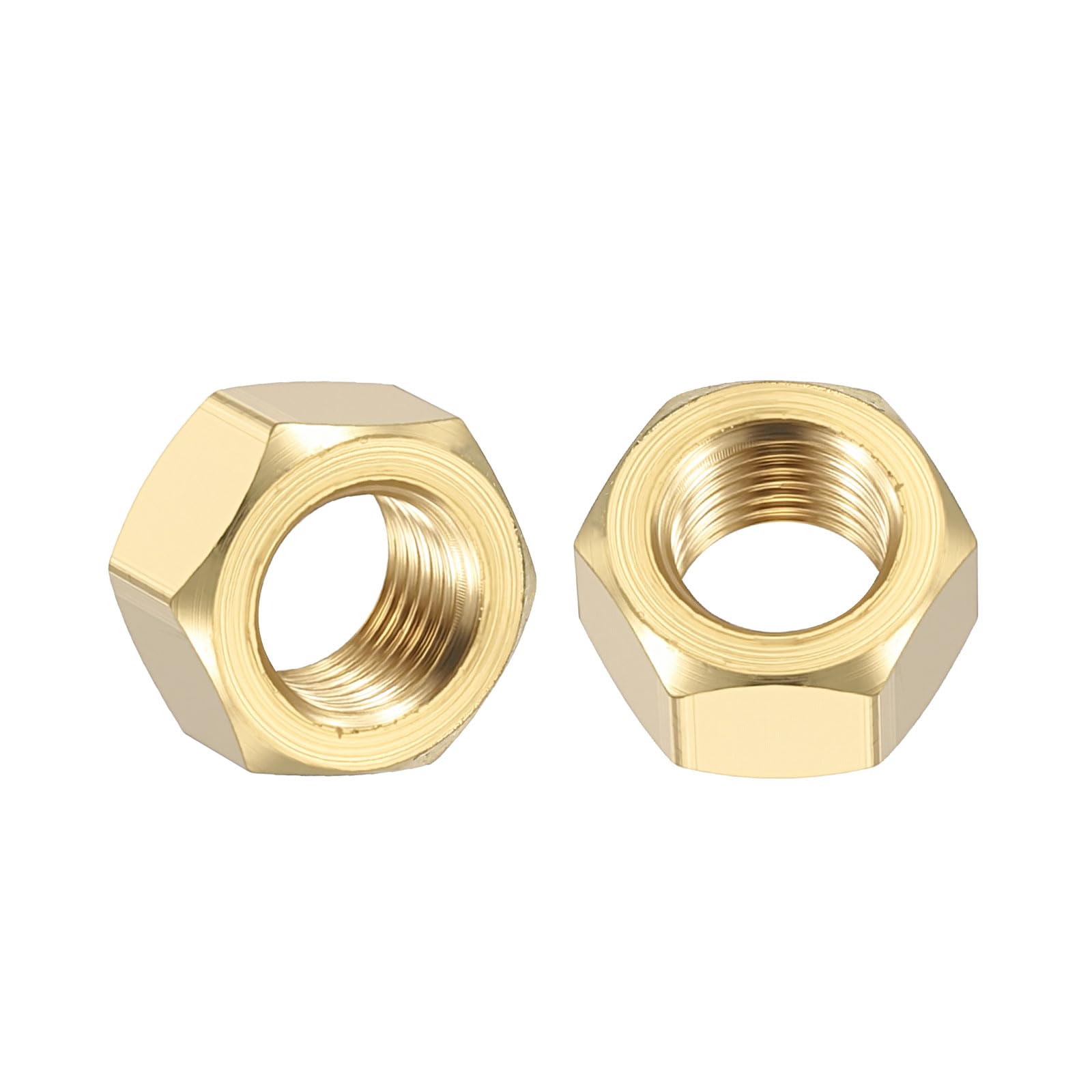 Kozelo 8pcs Hex Nuts - [3/8"-24] Brass Hardware Nuts for Mechanical Repair & Assembly, Electrical Fastening, Standard Fine Thread Nut, Yellow