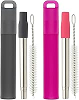 NAIVELY Collapsible Stainless Steel Reusable Straws, 2-Pack Retractable Metal Straws with Silicone Tips, Cleaning Brush & Case - Portable Eco-Friendly Drinking Straws