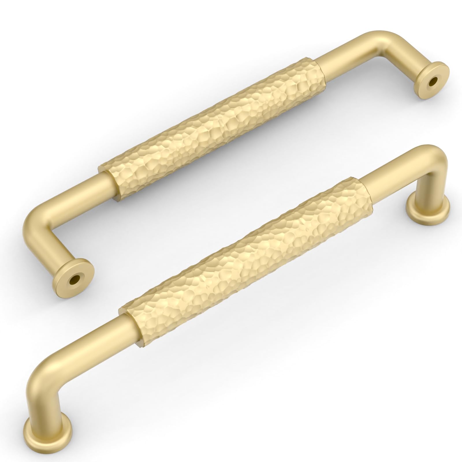 Amerdeco ZH0066 - Paquete de 10 tiradores martillados en oro cepillado para armarios con orificio central de 5 pulgadas (128 mm), tiradores para cajones de cocina, tiradores para armarios de cocina,