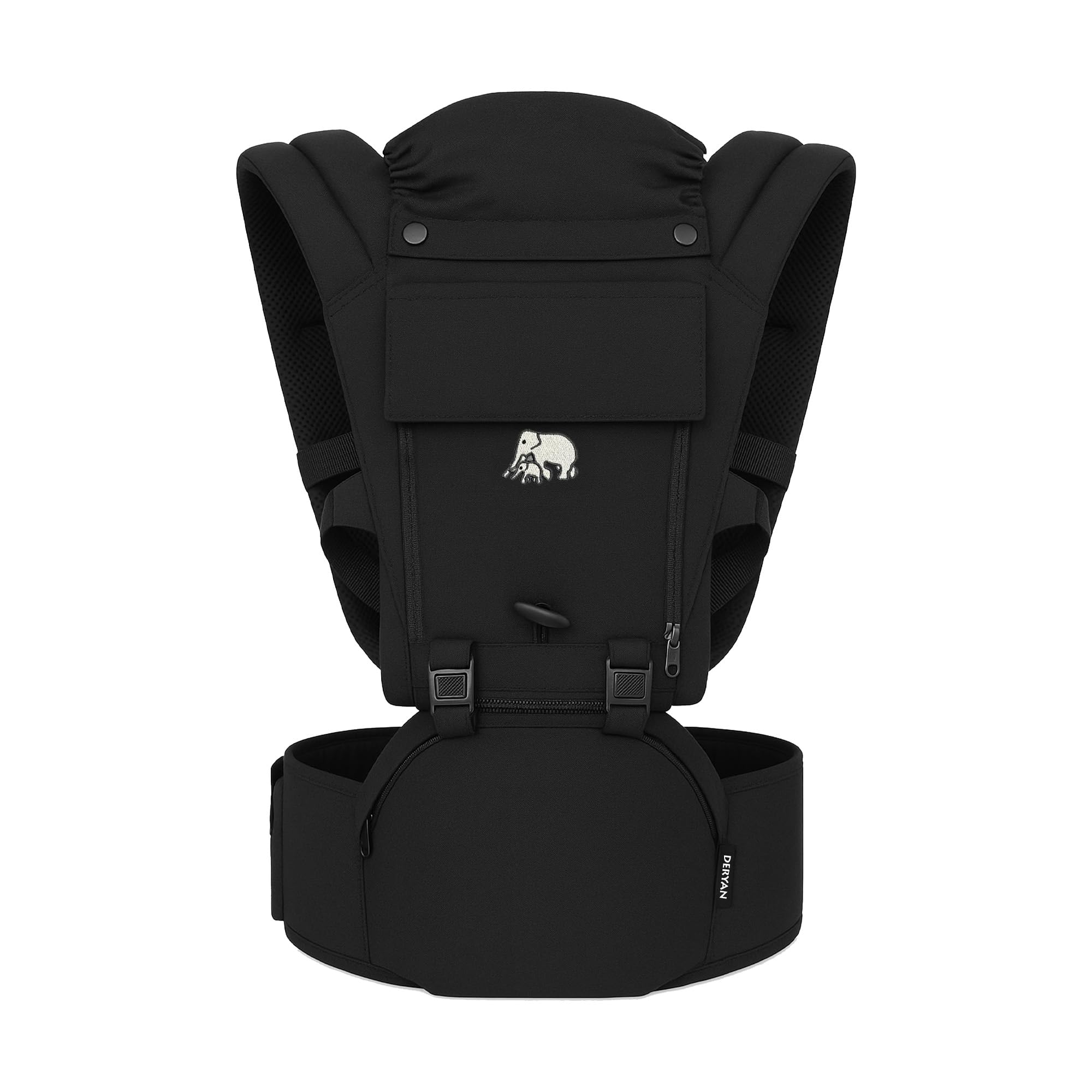 Marsupio Deryan Pack 4 in 1, ergonomico, convertibile, 100% cotone, per bambini da 0 a 3 anni, da 3 a 15 kg, posizione ergonomica a M, schiena a X, fibbia a scatto, nero