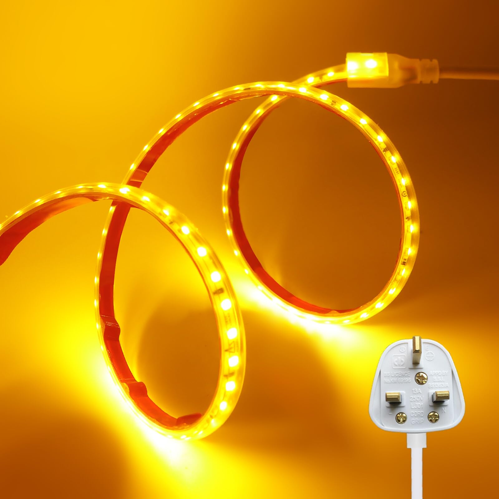 KAFULA 220V LED Light Strip - Double-Sided Tape Installation, IP65 Waterproof, 120 LEDs/m 32m Yellow Super Bright Flexible LED Fairy Light CRI90+, Can be Cut Every 10cm, Home Lighting Decoration