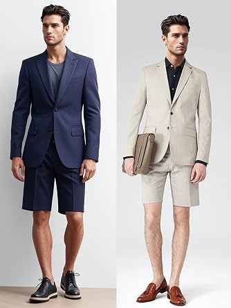Men's 2 Piece Slim Fit Suit Two Button Blazer and Short Pants Set Summer Beach Wedding Suit Prom Dinner