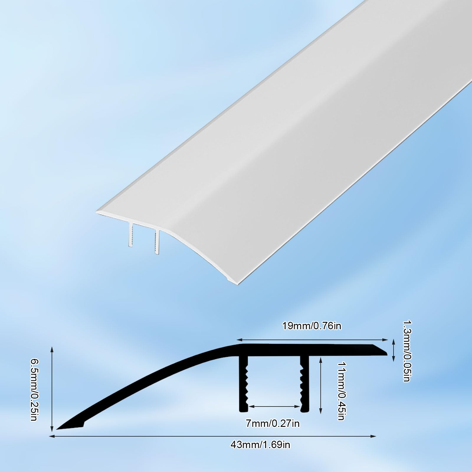 Strisce di transizione a pavimento in alluminio, profilo di transizione per compensazione dell'altezza 5-12 mm, rammenda per soglia della porta, laminato, piastrelle, pavimenti in legno, 0,9 m x 43 mm