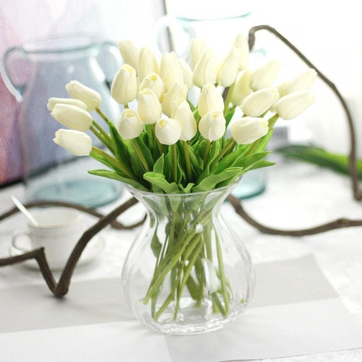20 Stück Künstliche Tulpen Aus PU - Fühlen Sich Echt An! 33 Cm Lang, Hellgelb - Deko Für Zuhause, Hochzeit, Ostern