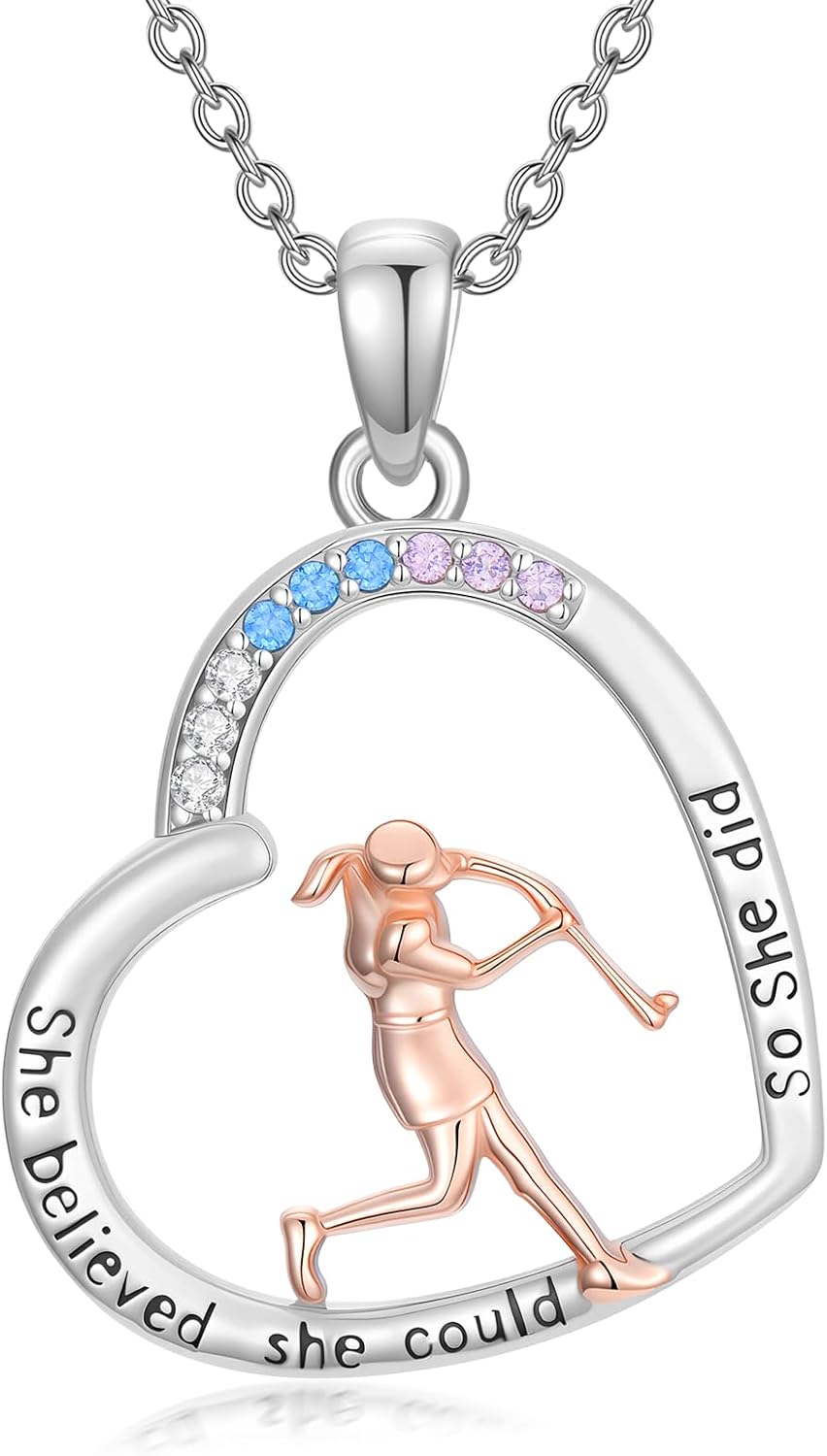 Sports Necklace 925 Sterling Silver Basketball/Soccer/Baseball/Tennis/Volleyball Heart Necklace Sport Gift