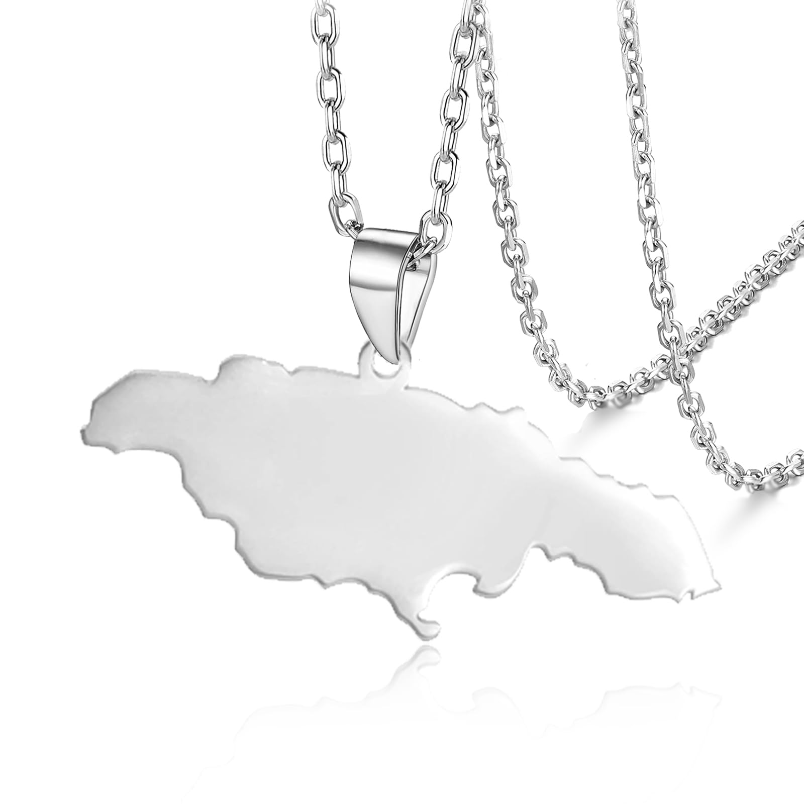 VASSAGO Jamaika Karte Anhänger Halsketten Schmuck Edelstahl Karte von Jamaika Land Halskette Long Distance Relationship Geschenk für Frauen Mädchen Männer