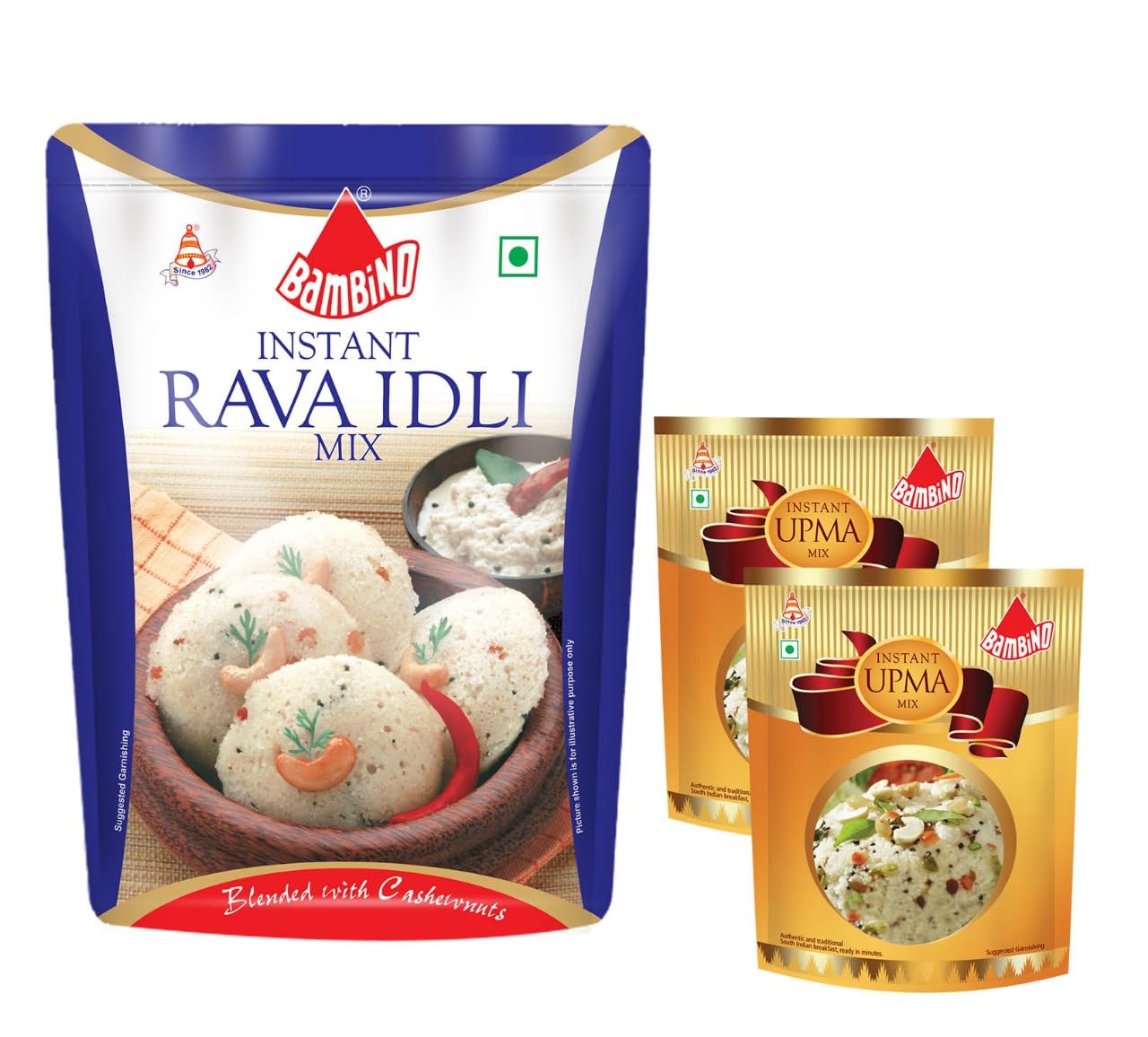Bambino Instant Mixes Combo Pack of Rawa Idli Mix Each 500 Gms I Upma Mix Each 180 Gms X 2 Packets