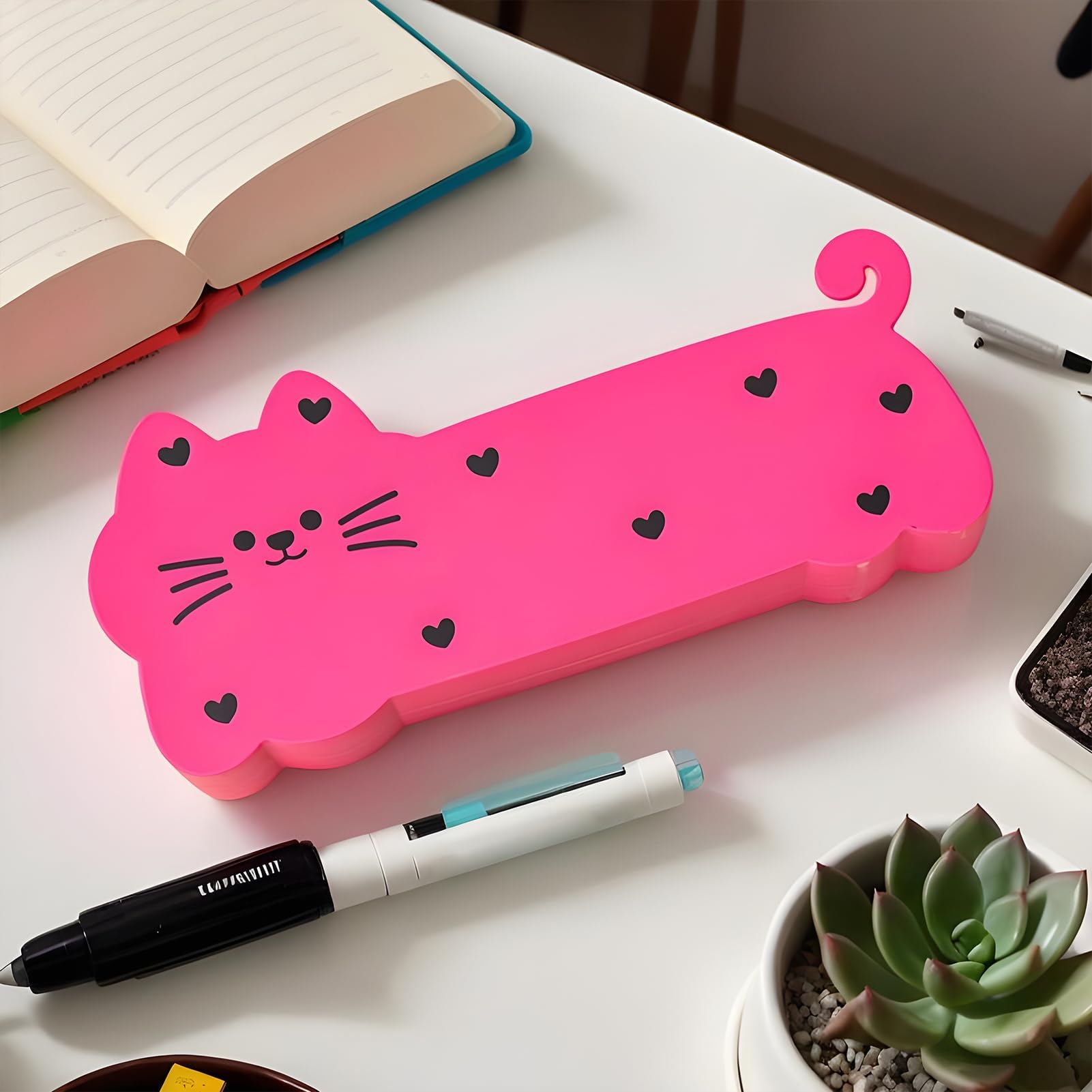 Trousse à crayons – Organiseur en forme de chat pour l'école, l'étude, la maison | Sac de rangement léger en silicone souple avec plusieurs compartiments pour fournitures de bureau pour adolescents et