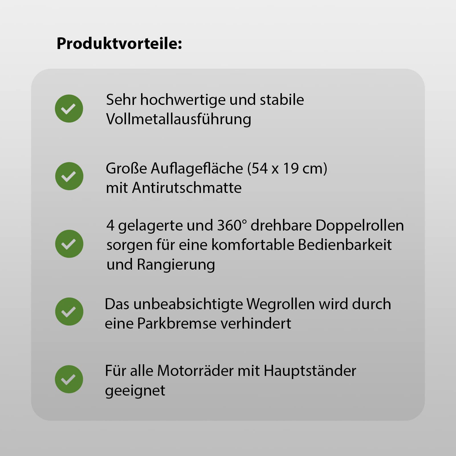 TRUTZHOLM Rangierhilfe Rangierschiene Rangierplatte Parkhilfe für das Motorrad bis 250kg flexibel um 360° schwenkbar grün