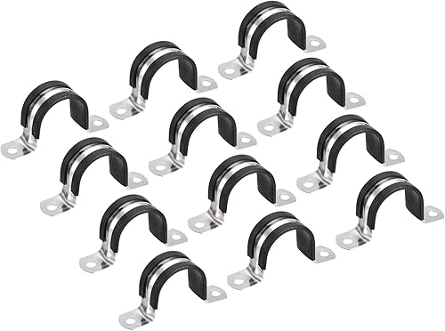 Miniatura 10 de uxcell 22 abrazaderas de cable de 0.709 in (34 pulgadas), correa de goma acolchada de goma de acero inoxidable 304 abrazadera de manguera de acero