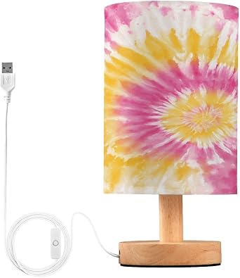 Tie Dye Spiral 23 Table Lamp Bedroom Bedside Night Reading Desk Lamps Cylinder Nightstand Sleeping Light Lamp for Kids Living Room Office Decor